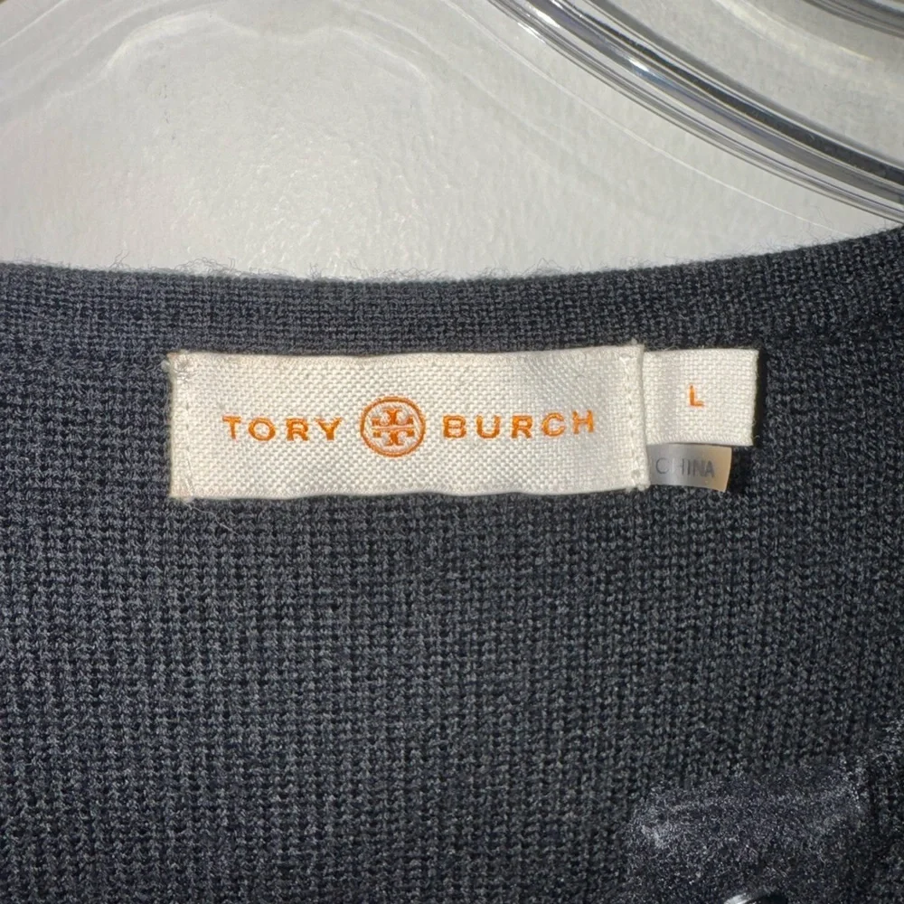 Tory Burch Yessica Black 100% Merino Wool Knit Tunic Sweater Top Size L